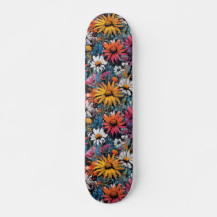 Vibrant Colourful Wildflower Print Skateboard