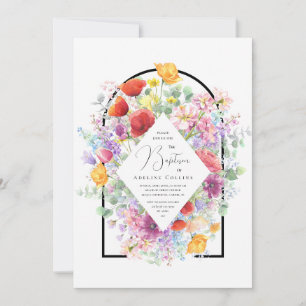 Vibrant Colourful Wildflowers Baptism Invitation