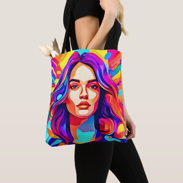Vibrant Colourful Woman Face in Artistic Expressio Tote Bag (Close Up)