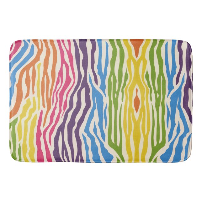 Vibrant Colourful Zebra Stripes Pattern Bath Mat (Front)