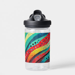 Vibrant colours and patterns in curving shapes water bottle