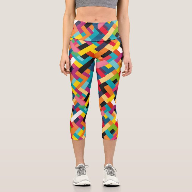 Vibrant Colours Basketweave Pattern Capri Leggings (Front)