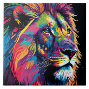 Vibrant colours of lion art ceramic tile