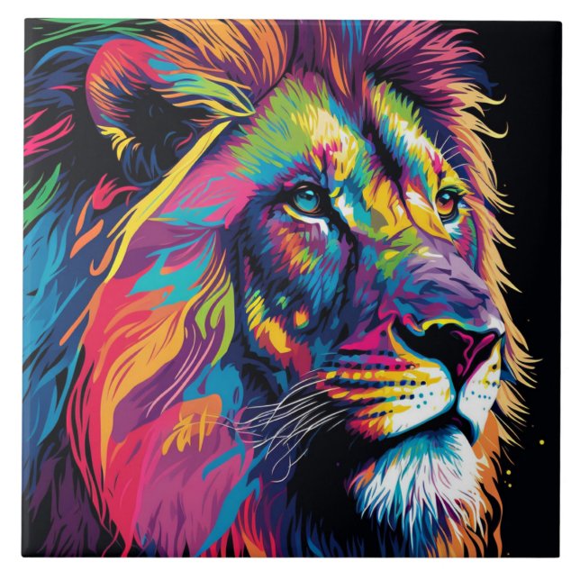 Vibrant colours of lion art ceramic tile (Front)