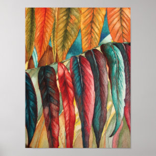 vibrant colours stylised large autum leafs poster
