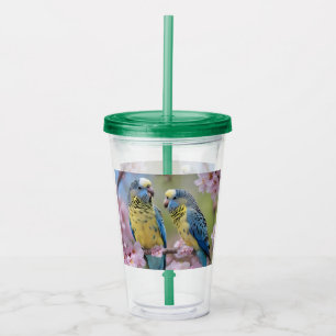 "Vibrant Companions: Blue and Yellow Budgies" Acrylic Tumbler