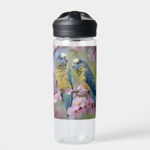 "Vibrant Companions: Blue and Yellow Budgies" Water Bottle