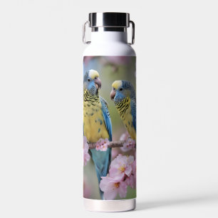 "Vibrant Companions: Blue and Yellow Budgies" Water Bottle