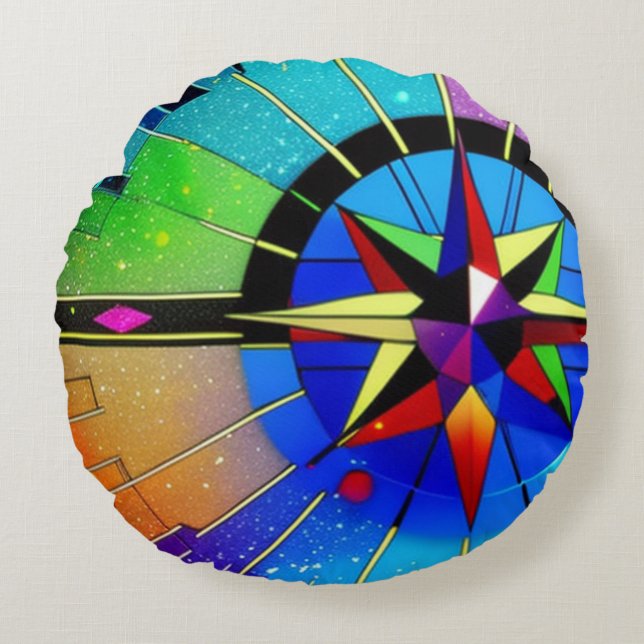 Vibrant Compass Throw Pillow (Front)