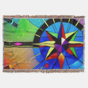 Vibrant Compass Throw Pillow Blanket