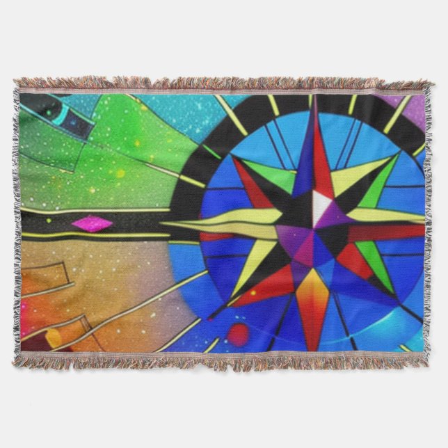 Vibrant Compass Throw Pillow Blanket (Front)
