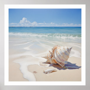 Vibrant conch shell by the beach poster