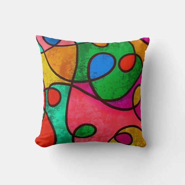 Vibrant Contemporary Colour Swirls Throw Pillow (Front)