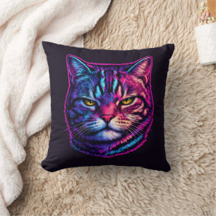 Vibrant & Cool Animal Decor Psychedelic Cat Cushion