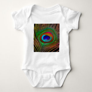 Vibrant Copper Peacock Feather Baby Bodysuit
