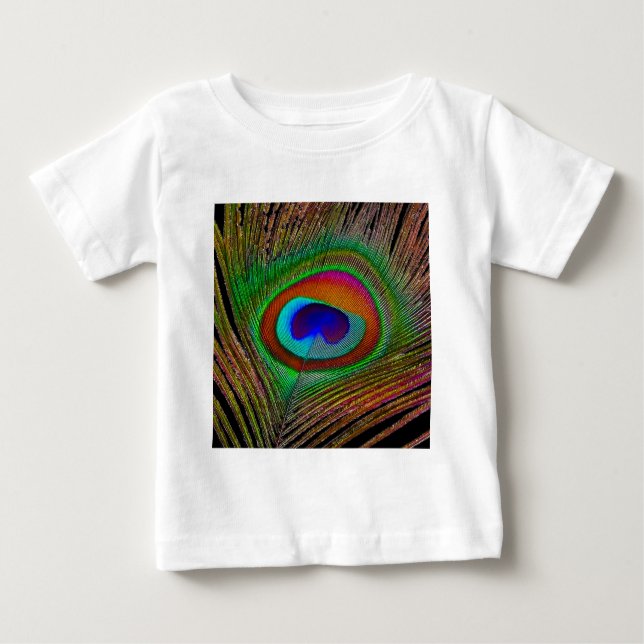 Vibrant Copper Peacock Feather Baby T-Shirt (Front)