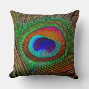 Vibrant Copper Peacock Feather Cushion
