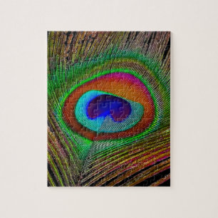 Vibrant Copper Peacock Feather Jigsaw Puzzle
