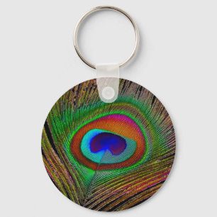Vibrant Copper Peacock Feather Key Ring