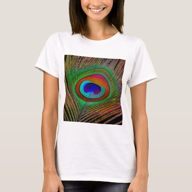 Vibrant Copper Peacock Feather T-Shirt (Front)