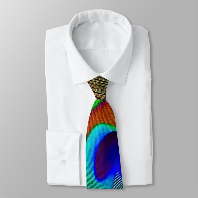 Vibrant Copper Peacock Feather Tie (Tied)