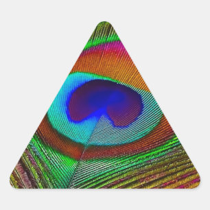 Vibrant Copper Peacock Feather Triangle Sticker