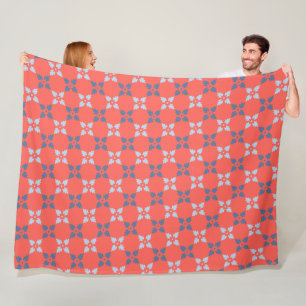 Vibrant Coral & Blue Floral Geometric Pattern Fleece Blanket