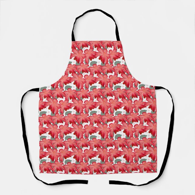 Vibrant Coral Floral Pattern | Bold Red Flowers  Apron (Front)