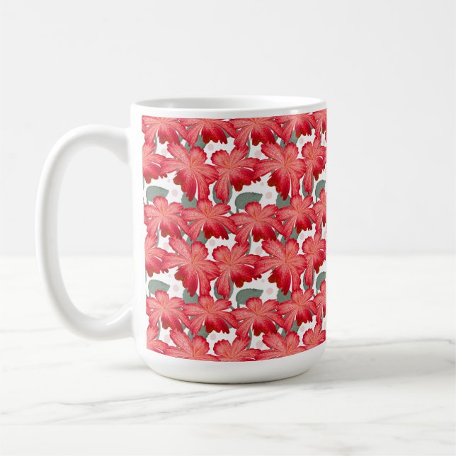 Vibrant Coral Floral Pattern | Bold Red Flowers  Coffee Mug (Left)