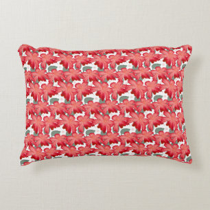 Vibrant Coral Floral Pattern   Bold Red Flowers  Decorative Cushion