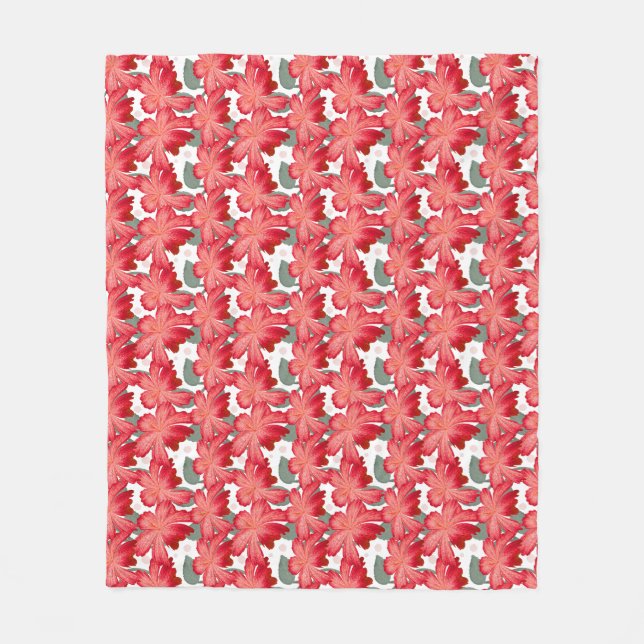 Vibrant Coral Floral Pattern | Bold Red Flowers  Fleece Blanket (Front)