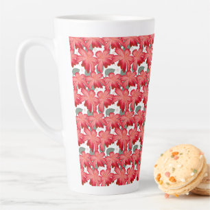 Vibrant Coral Floral Pattern   Bold Red Flowers  Latte Mug