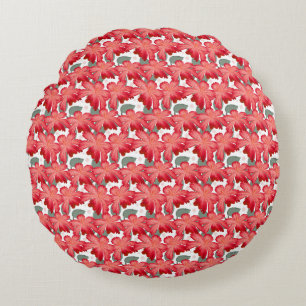 Vibrant Coral Floral Pattern   Bold Red Flowers  Round Cushion