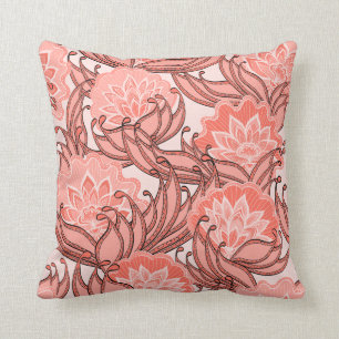 Vibrant Coral Floral Pattern Cushion