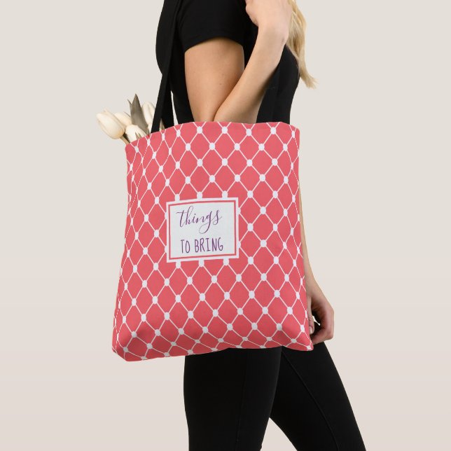 Vibrant Coral Purple Geometric Tote Bag (Close Up)