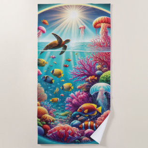 Vibrant Coral Reef Scene Beach Towel