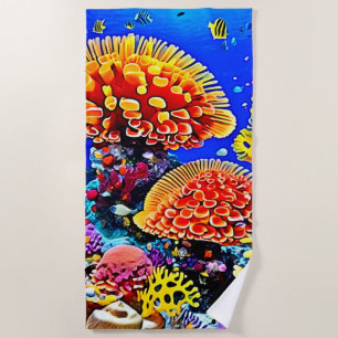 Vibrant Coral Reef Sea Wonder Art Beach Towel