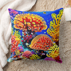 Vibrant Coral Reef Sea Wonder Art Cushion