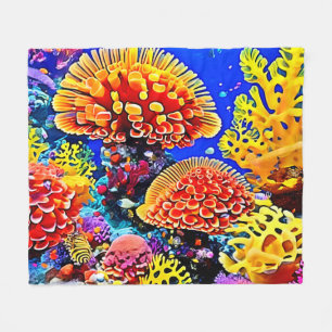 Vibrant Coral Reef Sea Wonder Art Fleece Blanket