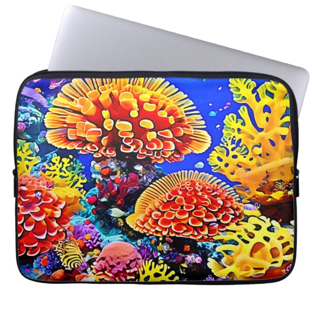 Vibrant Coral Reef Sea Wonder Art Laptop Sleeve (Front)