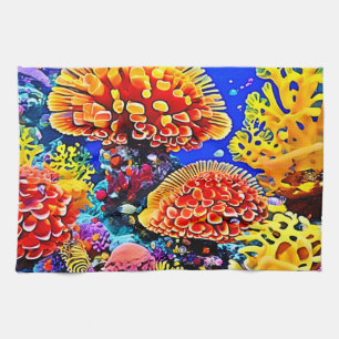Vibrant Coral Reef Sea Wonder Art Tea Towel