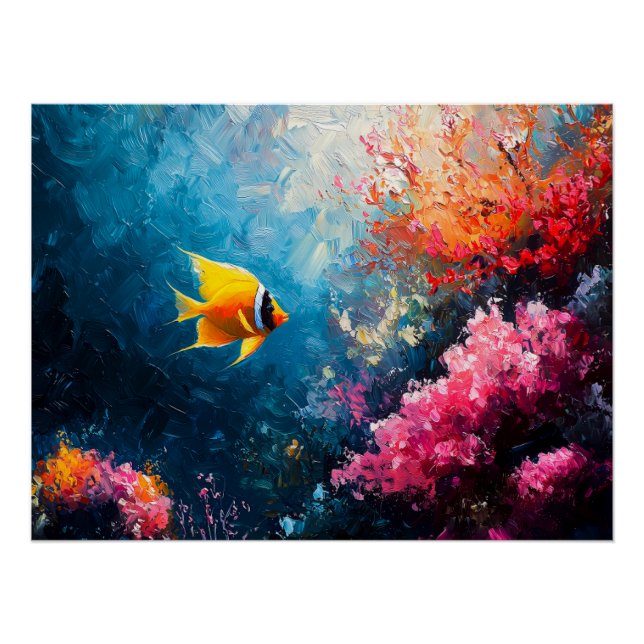 Vibrant Coral Reef with Angel Fish Poster (Front)