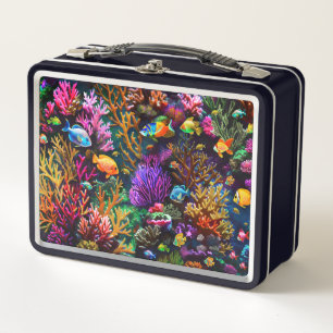 Vibrant Coral Reef with Various Fish Species Metal Lunch Box