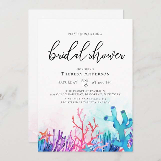 Vibrant Coral Reefs Bridal Shower Invitation (Front/Back)