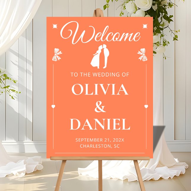 Vibrant Coral Wedding Greeting Sign (Creator Uploaded)