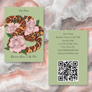 Vibrant Corn Snake Pink Peony Flowers Green Business Card