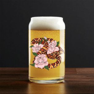 Vibrant Corn Snake Pink Peony Flowers Green Can Glass