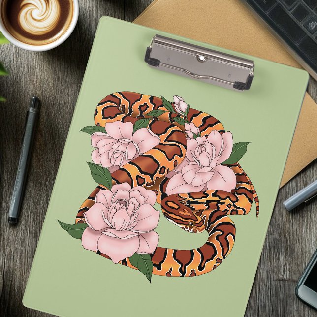 Vibrant Corn Snake Pink Peony Flowers Green Clipboard (Creator Uploaded)