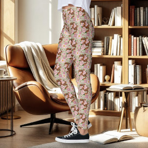 Vibrant Corn Snake Pink Peony Flowers Green Leggings