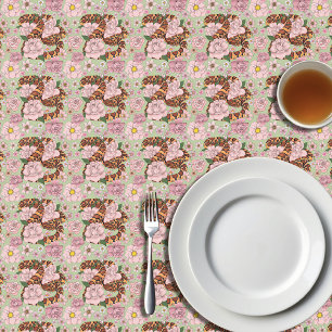 Vibrant Corn Snake Pink Peony Flowers Green Tablecloth